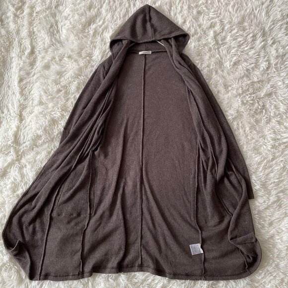 Techichi Long Knit Cardigan with Hood Size M Brown - Picture 3 of 6